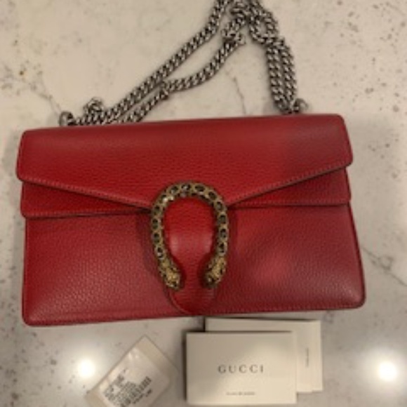 Gucci Supreme Monogram Small Dionysus Shoulder Bag Red - Picture 1 of 5